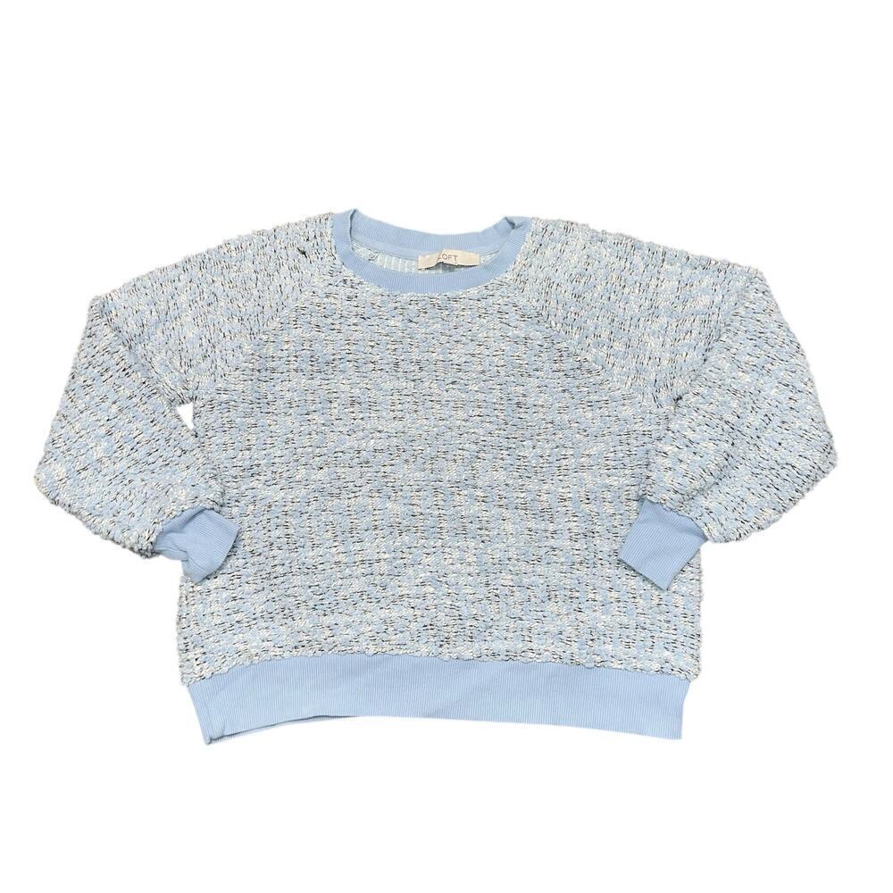 LOFT Women's Blue and White Boucle Knit Sweater Size XS